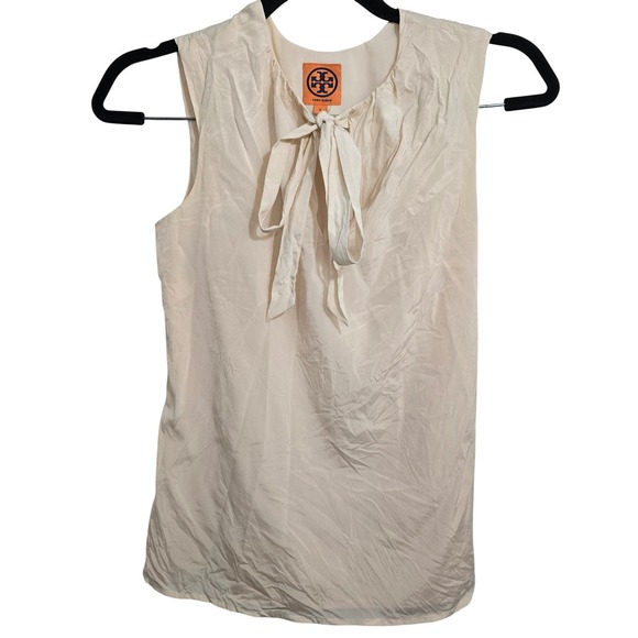 Tory Burch Tops - Tory Burch Cream Silk Blend Bow Sleeveless‎ Blouse Top Size 0 51121139
